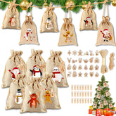 24 Advent Calendar for Filling, Bags for Advent Calendar + 1-24 Numbers Wooden Tags + 24 Small Clips, Christmas Gift Bags Fabric Bag, Advent Calendar Bags, Christmas Calendar DIY (B)